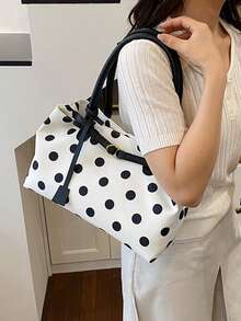 1pc Large Capacity Women's 2026 New Fashion Polka Dot Tote Bag, Stylish Commuter Shoulder Bag, Casual Personalized - Black - View 3