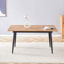 Table de salle à manger rectangulaire 190,5 cm x 150 cm, aspect bois, pieds en métal, table de cuisine pour 6 à 8 personnes, style industriel moderne - Couleur naturelle - Voir 5