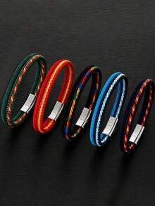1pc Double Layer Colorful Woven Nylon Rope Bracelet, Magnetic Buckle Woven Rope Wristband, Multiple Colors Available, Handmade, Durable, Suitable For Men And Women, Suitable For Daily Casual And Outdoor Activities - Colorful Double-layer Bracelet - View 10