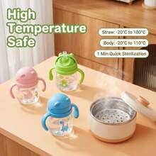1pc 270ml Cartoon Straw Sippy Cup, Bear Design, Leak-Proof Straw Balance Cup With Handle, Suitable For 6 Months+, Silicone Straw, Clear Scale - Multicolor - View 9