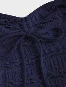 Solid Color Halter Tops With Drawstring At The Bust, Y2K Style For Women - Navy Blue - View 3