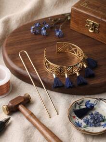 1pc Bohemian Geometric Hollow Out Tassel Hair Pin, Vintage Metal Hair Stick For Women Vacation Beach Hair Styling,Hair Accessories, Head Accessories - Multicolor - View 9