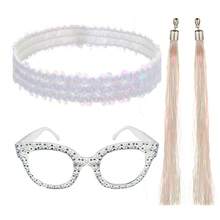 3pcs Disco 70s/80s Shiny Party Costume Accessories Set, Sequin Headband + Decorative Rhinestone Glasses (No Lenses) + Tassel Pendant Ear Clips, Suitable For Cosplay, Halloween Party Accessories, Daily Gathering Supplies, 70s/80s Disco Party - Multicolor - View 17