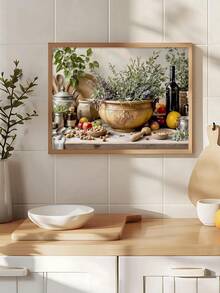 1pc A Taste Of Italy, Rustic Kitchen Still Life With Bread, Olive Oil & Herbs, Ideal Gift,Suitable For Bedroom,Living Room,Kitchen, Restaurant, Wall Arts,Wall Decor,Home Decor,Room Decor,Canvas Wall Art,Posters, Wall Art With Frame, Optional Frame - 1PCS - View 6