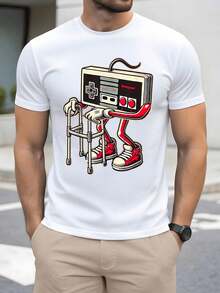 A Retro Controller Transformed Into A Character With A Cane Symbolizes The Nostalgia Of Classic Video Games, Showing Humor And Affection For The Gamer Passion That Has Accompanied Generations. - White - View 1