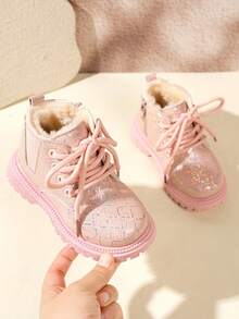 Children's Boots, Boys & Girls Winter Warm Boots, Baby Anti-Slip Thick Sole Ankle Boots, Versatile Snow Boots - Pink - View 6
