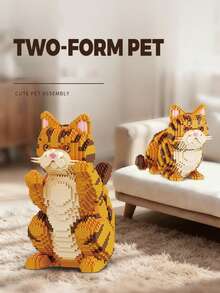 2356pcs Micro Particle Orange Tabby Cat Building Block Set, 2 Styles Optional DIY Assembly Pet Model, Desktop Home Decor Creative Handmade Craft Gift, Suitable For Hobby Collectors - Multicolor - View 5