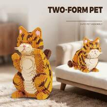 2356pcs Micro Particle Orange Tabby Cat Building Block Set, 2 Styles Optional DIY Assembly Pet Model, Desktop Home Decor Creative Handmade Craft Gift, Suitable For Hobby Collectors - Multicolor - View 8