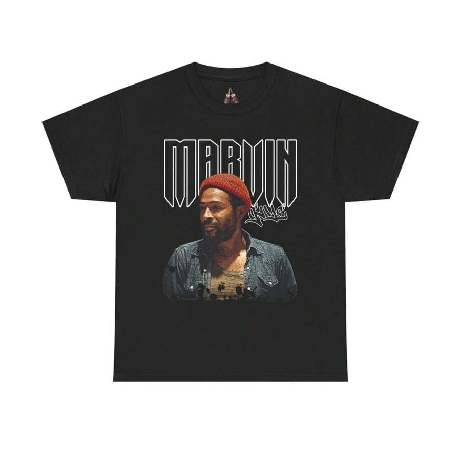 Marvin.Gai;B Music Singer T Shirt Unisex Cotton T Shirt Classic And Breathable Lightweight And Casual 2026New T Shirt Breathable Stretch Fabric,Suitable For Casual Wear In Summer,Machine Washable,Suitable For Outdoor And Home Wear,T Shirt,Pattern Printing,Comfortable Fabric - Black - View 1
