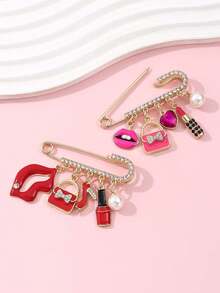 1pc Luxury Rhinestone Makeup Theme Brooch, Lipstick Handbag High Heel Pendant Pin, Versatile Anti-Exposure Clothing Accessory, Niche Exquisite Women's Brooch Gift - Multicolor - View 1
