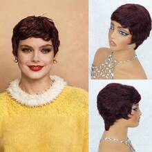 Wig Rambut Pendek Pixie Bergaya, Rambut Manusia Remy Peru, Wig Rambut Manusia dengan Poni, Jaring Elastis, Buatan Mesin Penuh, Cocok untuk Liburan, Pesta, Wig Lurus Berlapis, Warna Hitam, Warna Cokelat Tua, Warna 99# - MultiWarna - View 5