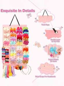 1pc Children's Hair Accessories Storage Hanging Bag, Girls Hair Clips Felt Storage Rack, Felt Hair Clip Organizer - Pink - View 2