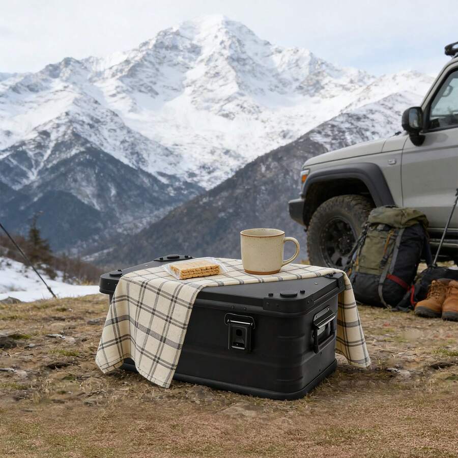 30-Liter-Aufbewahrungsbehälter für zu Hause, aus Aluminiumlegierung, langlebig und stabil, rechteckig, für den Innen- und Außenbereich, erhältlich in Schwarz/Grün/Khaki - Schwarz - Übersicht 1