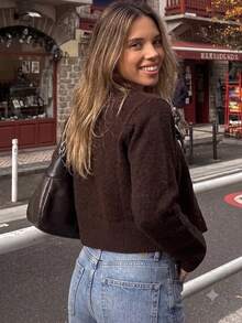 Women's Casual Cute Y2K Gold Button Long Sleeve Knit Cardigan Sweater , French Style Autumn/Winter Outing Back To School Date Commute Brown - Brown - View 7