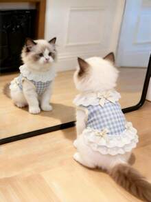1 Stück Katzenkleidung Sommer dünne Weste Anti-Haarverlust Schleife Spitze Ragdoll goldfarben Haustier Hund Trägerhemd, Hundekleidung Welpe Sommer Outfit Haustier dünne Weste Bichon kleiner Hund Katzenkleidung 2026 neues Prinzessinnenkleid - Babyblau - Übersicht 6