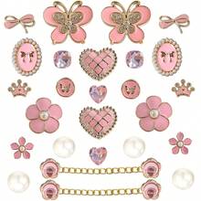 26pcs Set French Elegant Bowknot & Flower Decorative Buttons For DIY Sandals - Pink - View 1