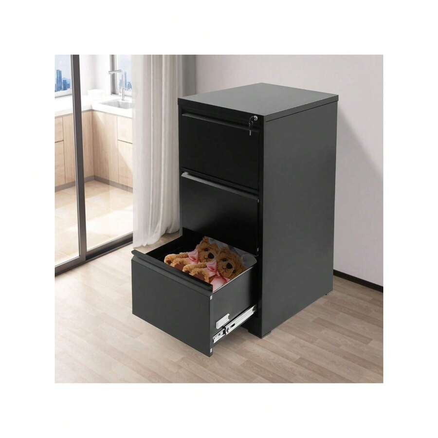 Dokumentenschrank Mit 3 Schubladen, Dokumentenschrank Mit Schloss Und Schlüssel, Multifunktionsschrank, 18,11 * 24,41 * 40,59 Zoll - Schwarz - Übersicht 1