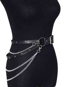 1pc Women's Black Gothic Style Body Belt, Adjustable Cross Chain One-Piece Waist Belt, Performance Costume Accessory, Suitable For Daily Wear, Street Style, Runway Events - Black - View 3