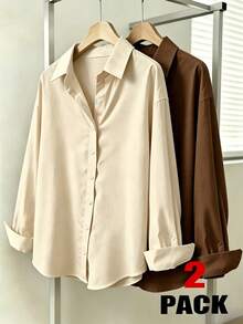 Simple, Solid-Color Women's Everyday Button-Down Shirt - Ginger - View 1