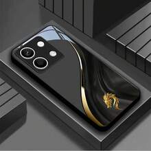 Elegant Black And Gold Dragon Pattern Tempered Glass Phone Case In Black For Xiaomi  Note14/Note14Pro/Note14Pro+/Note13/Note13Pro/Note13Pro+/Note12/Note12Pro/Note12Pro/Note12Pro+/Note11Pro/Note11/Note11S/13C/12/10C/10A/9C/8/A3/A2/A1. Creative Business Style,  Art, Shockproof And Durable Protective Case For Couples, Men And Women - Image 1 Pcs - View 5
