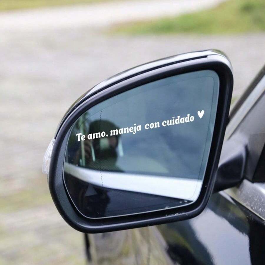 4pcs Te Amo, Maneja Car Rearview Mirror Stickers Decor DIY Car Body Decals SUV Vinyl Stickers Te Amo, Maneja I Love You Drive Carefully Inspirational Phrase Mirror Car Rearview Mirror Stickers - Multiple Styles - View 1