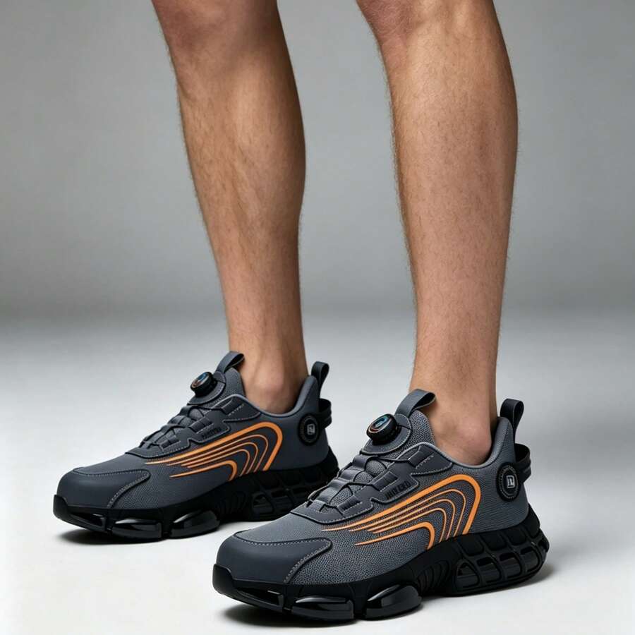 Men's Steel Toe Safety Shoes, Casual Work Sneakers, Puncture-Resistant MD Sole, Comfortable Breathable Men's Shoes, Round Toe Low-Top Design Air Cushion Height-Increasing Shoes, All Season, Black Work Shoes, Industrial Sneakers, Unisex Couple Shoes 34-48 - Ash - View 1