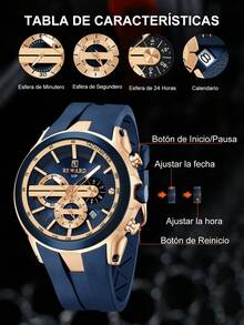 REWARD Men's Quartz Watch, Business Fashion Style, Calendar Display, Luminous Hands, Multi-Function, High-Quality Men's Gift, Classic Design, Silicone Strap - Navy Blue - View 7