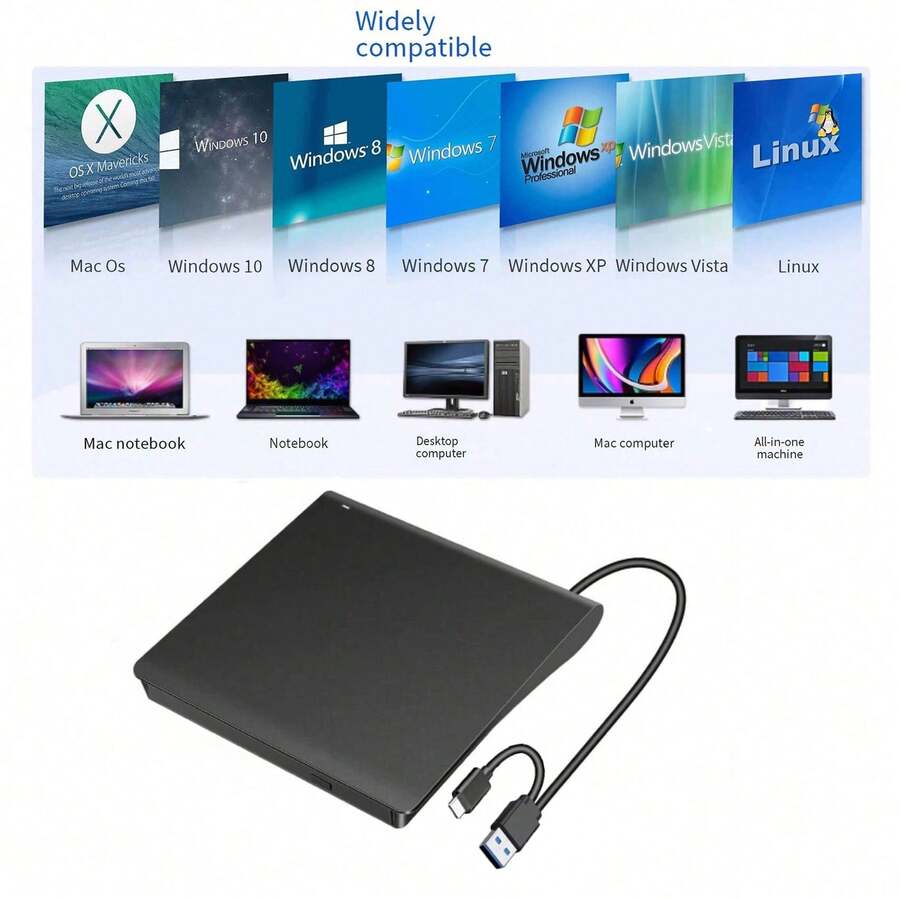 USB 外接 DVD 燒錄機，可攜式隨插即用外接光碟機，適用於筆記型電腦與桌上型電腦