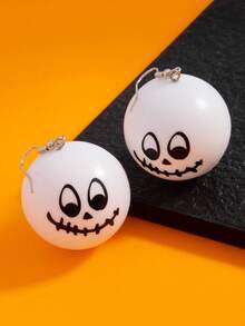 1 Pair Cute Funny Spherical Ghost Face Pendant Earrings, Halloween/Hip-Hop Party Earrings - Black and White - View 3