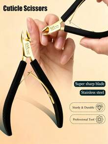 1 buah Gunting Kutikula Gagang Hitam Stainless Steel Berlapis Emas, Mata Pisau Presisi Panjang 11mm untuk Memudahkan Pengangkatan Kutikula dan Kuku yang Terkelupas, Pegangan Karet Lembut Anti Selip dan Pegas Ganda Bertegangan Tinggi untuk Penggunaan Tanpa Usaha, Alat Kutikula Profesional Cocok untuk Pemula dan Pengguna Berpengalaman - Hitam - View 2