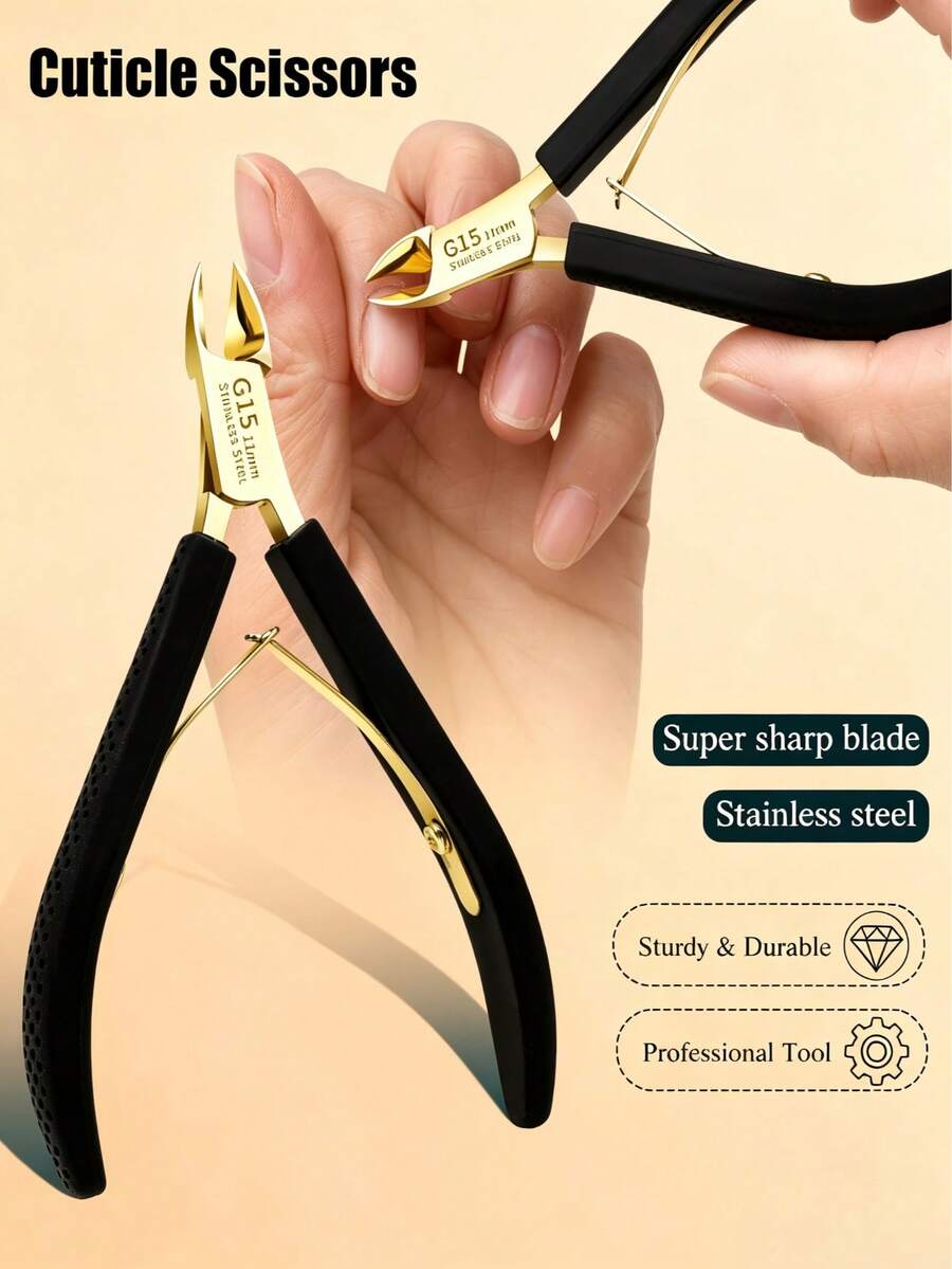 1 buah Gunting Kutikula Gagang Hitam Stainless Steel Berlapis Emas, Mata Pisau Presisi Panjang 11mm untuk Memudahkan Pengangkatan Kutikula dan Kuku yang Terkelupas, Pegangan Karet Lembut Anti Selip dan Pegas Ganda Bertegangan Tinggi untuk Penggunaan Tanpa Usaha, Alat Kutikula Profesional Cocok untuk Pemula dan Pengguna Berpengalaman
