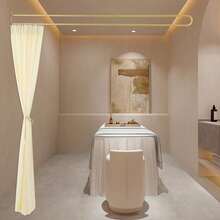 Gold U-Shaped Wall Mounted Room Divider Curtain With Light Yellow Sheer Polyester And Gliding Rings - default - View 6