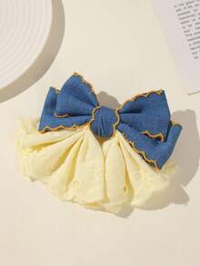 1pc Children's Elegant Sweet Lace Pink Denim Bow Half-Up Ponytail Hair Clip - Yellow - View 4