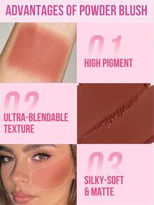 MISSLYN 1pc Black Romantic Blush Powder, Shiny Matte Finish, High Pigment Silky Texture, Lightweight Easy To Blend Natural Glow, Face Makeup Daily/Party/Summer, Y2K/Graduation/Soft Makeup, Blush Powder - #4 - View 4