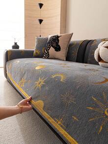 1pc Sun Moon Star Jacquard Sofa Cover, Skin-Friendly Chenille Non-Slip Couch Protector, Pet-Friendly Anti-Scratch Sofa Slipcover, All-Season Washable Furniture Cover For Living Room - Multiple Styles - View 4