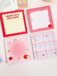 400/200/50pcs Pink Apple Series Sticky Notes, Tearable Non-Adhesive Memo Paper, Cute Girly Memo Notepad, Simple Grid Line Inner Page Square Sticky Notes, Suitable For Student Classroom Notes, Planner Decoration, Office Memo, Study Tracking, Daily Messages, School Supplies, Back To School, Soft And Fluffy, Office Desk Accessories, School, School Essential Supplies - one-size - View 4