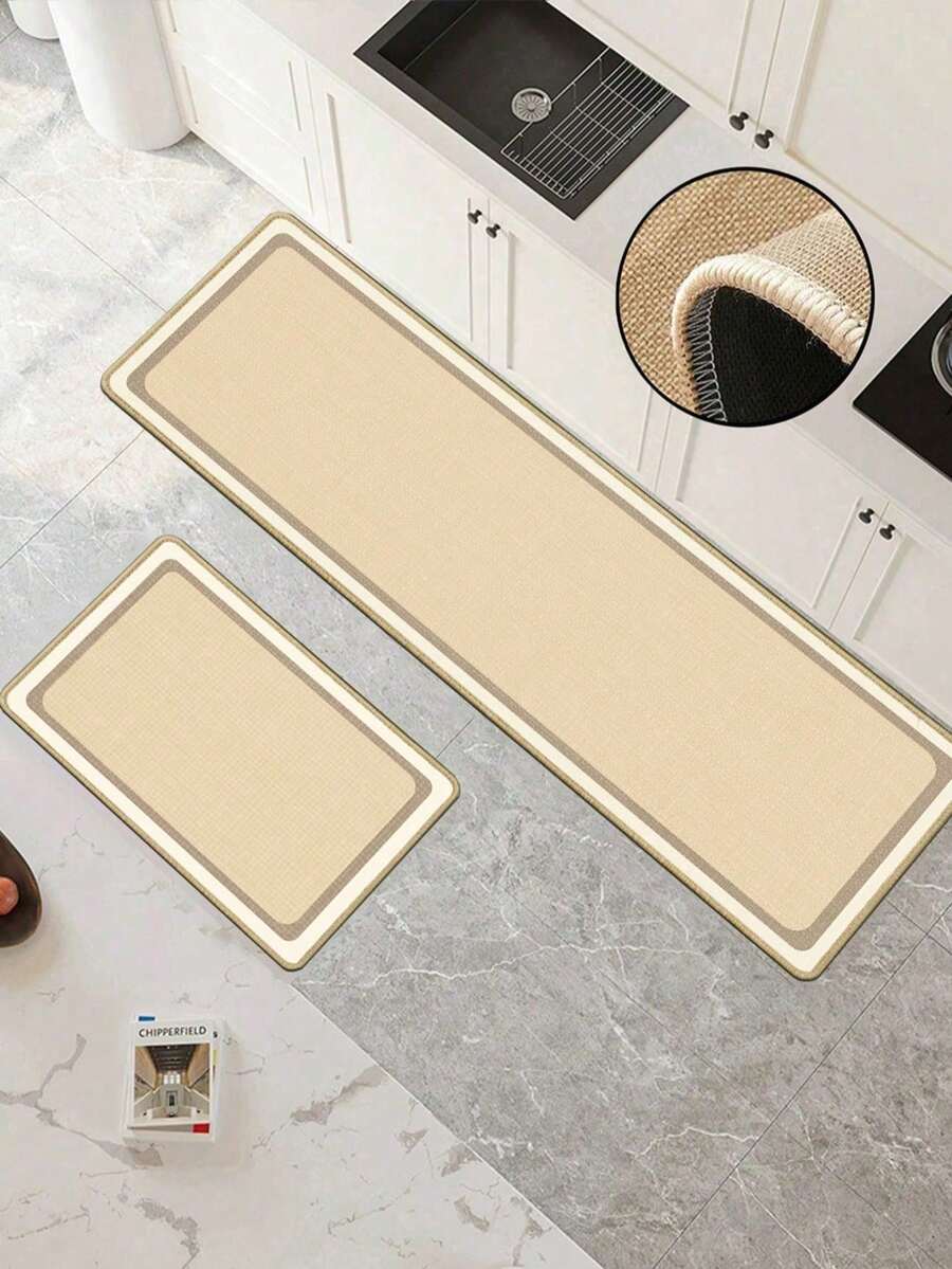 1pc Of Light Beige, Square-Patterned Rubber Cushioned Kitchen Mat, Water-Absorbing And Easy To Clean, Suitable For Use In Kitchens, Bathrooms, And Other Areas. Ideal For Use Throughout The Year And For Various Holidays. - Multicolor - View 1