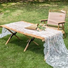 1件 9.8英尺白色蕾絲桌旗，附流蘇飾邊與全長蕾絲刺繡，適用於婚禮、生日、派對餐桌裝飾或居家裝飾 - 多色 - 查看 3