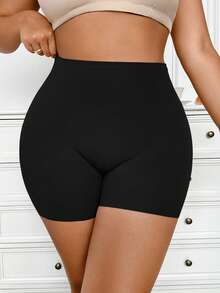 Bóxer tipo brief para mujer multicolor 2 en 1 de cintura alta sin costuras anti-exposición ajustado elástico transpirable y cómodo - Negro - Ver 3