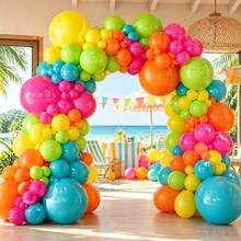 Neon Rainbow Tropical Balloon Arch Set 141Pcs, Multi Bright Tone Latex Balloons, Eye-Catching Ornament For Summer, Luau, Birthday And Back To School Scene Layout - Multicolor - View 2