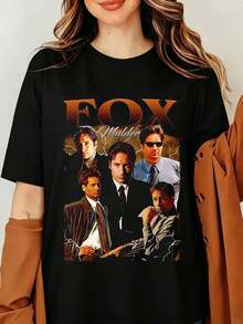 Fox Mulder Print Bootleg Vintage The X Filess The Truth Is Out There Graphic T-Shirt Fan Gift Unisex Crew Neck Short Sleeve Cotton T-Shirt - Black - View 1