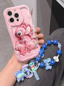 Disney Has Authorized, Phone Case - Chain Set, The Stitch Lilo & Stitch 3D Phone Case Plus A Silicone 3D Stitch Bracelet With Metallic Ring Removable Bracelet, Stitch And Angel Pattern, Compatible With Iphone17/16/15/14/13/12/30/XS/XR/X Plus Pro Max, A Stylish Cartoon Phone Case, The Perfect Gift Choice, Phone Protection, Durable Phone Cover, Great Gift For Friends And Family. - 白色 - 查看 4