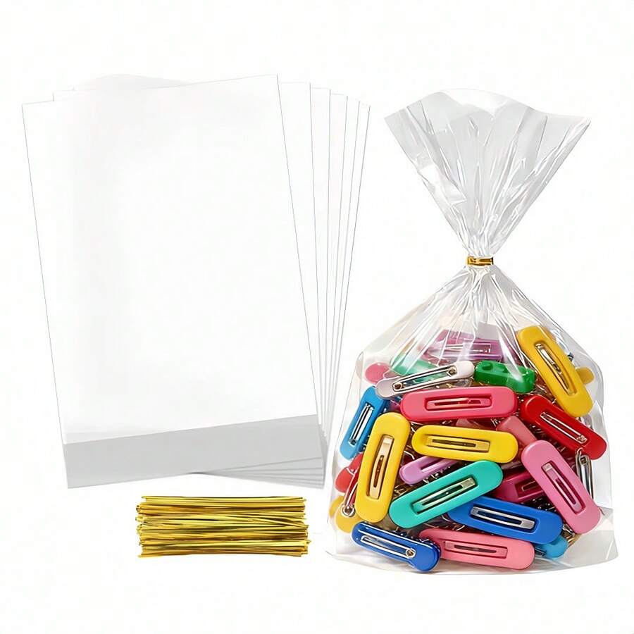 23/53 Transparent Bottom Snap Plastic Gift Bags With Gold Thin Rope, Suitable For Packaging Gifts And Party Prizes, Birthday, Wedding, Party And More - View 1