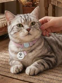 Personalized Soft Corduroy Pet Collar With Sounding Bell And Flower Pendant, Adjustable Buckle Cat Collar, Small Dog ID Tag With Customizable Name Phone Number, Engraved Stainless Steel Pet ID Name Pendants - Multicolor - View 7