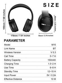 Gerripuer Over-Ear Bluetooth Headphones Foldable Telescopic Metal Texture High-End Business Gift M15 Wireless Headphones 5.3 Stereo Channel Volume Control Thoughtful Gift New With Long Standby Time Supporting AUX/Wireless 2 Connection Modes Using Type-C Charging Port Compatible With Smartphones Tablets And PCs - View 8