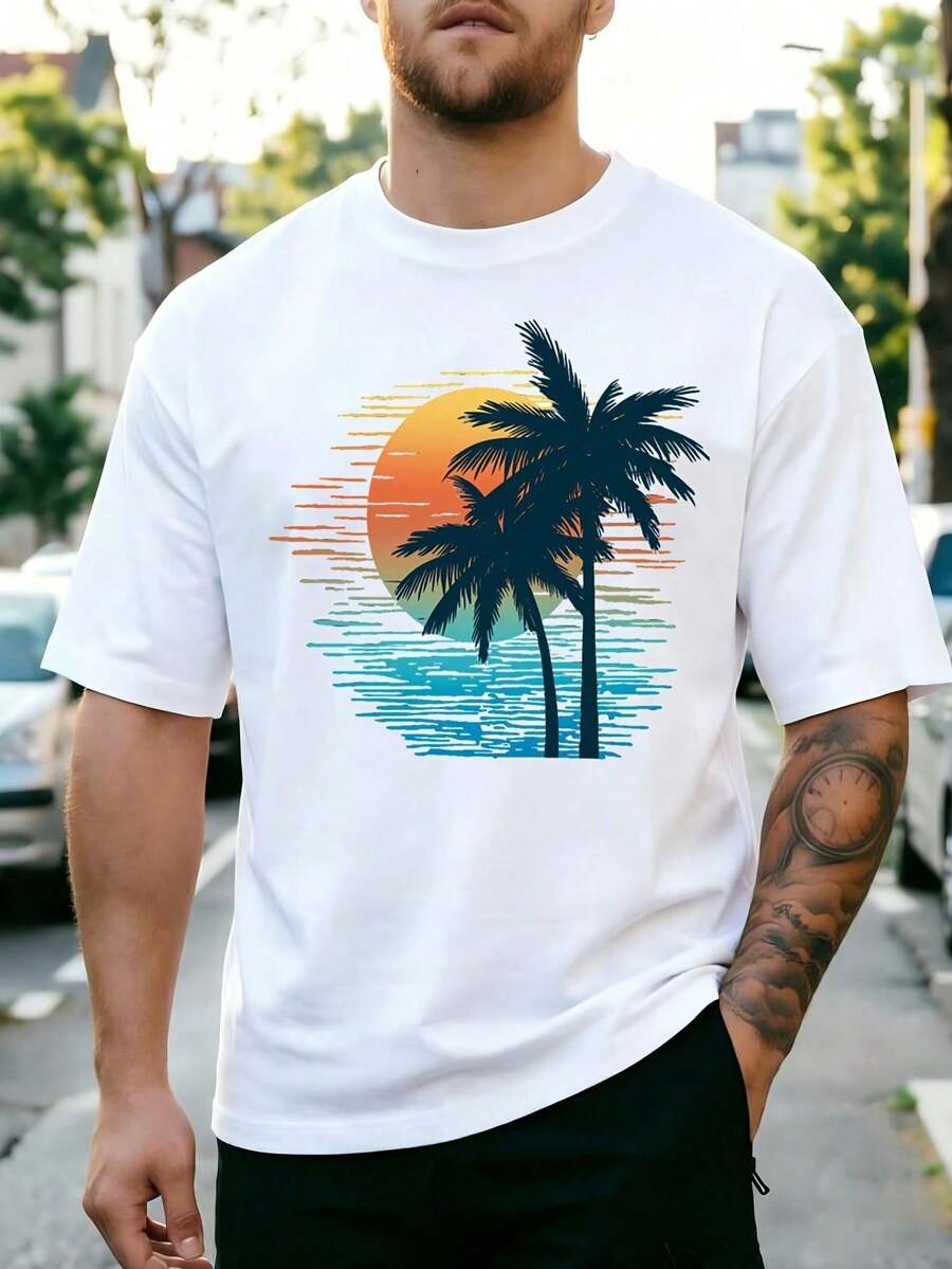 Camiseta gráfica para hombre,% algodón manga corta corte holgado lavable aáquina - Blanco - Ver 1