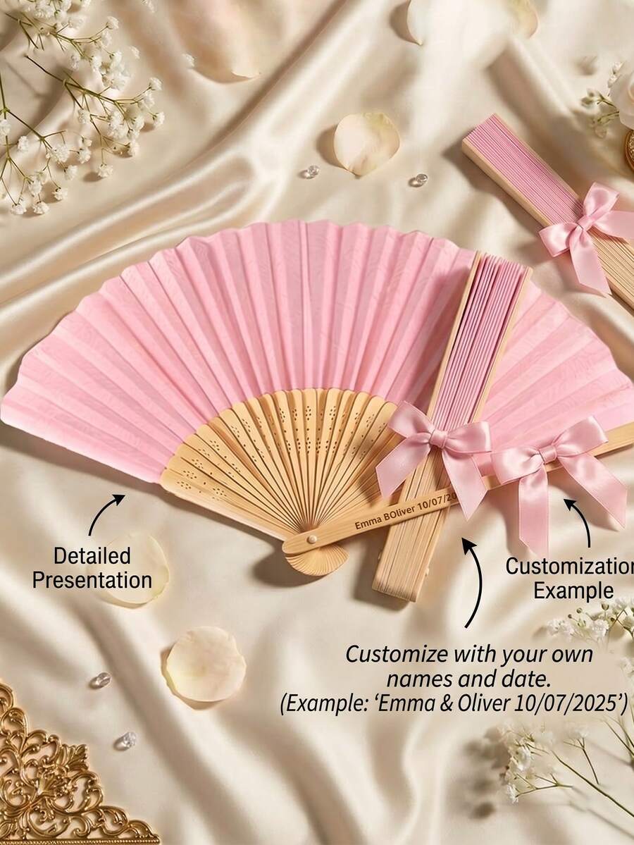 30/60pc Elegant Folding Fans, Comes With A Gift Organza Bag And Ribbon, Perfect For Wedding Guest Favors, Wedding Parties, And Tea Party Decorations - Multicolor - View 1