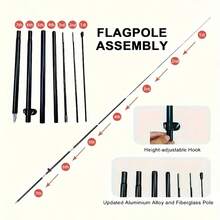 Outdoor Metal Flag Pole Bracket, 2.8m/3.4m Ground-Inserted Garden Flag Pole Stand, Suitable For Garden Lawn Patio Decoration, Flag Not Included - Black - View 3