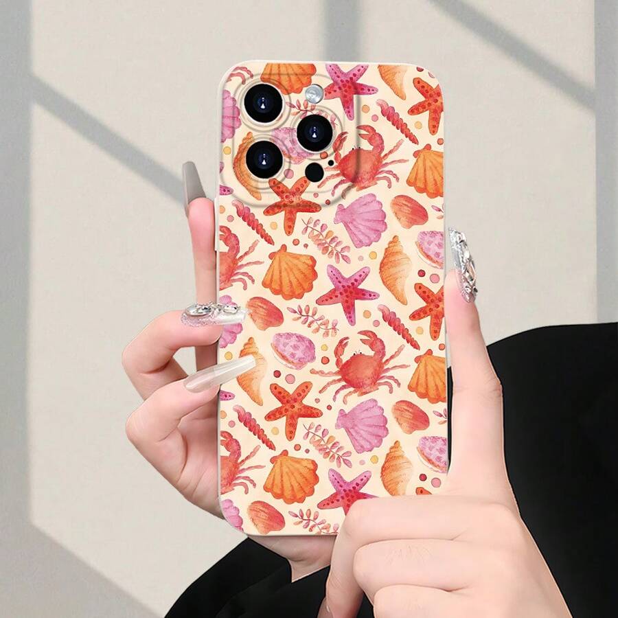 Una elegante funda para teléfono con diseño de vida marina, hecha de material clásico de TPU, ofrece protección contra golpes y es adecuada para varios modelos de . - (Un color) 1 unidad por paquete - Ver 1