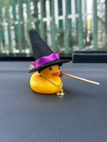 1pc Car Dashboard Ornament, Halloween Theme Rubber Duck With Witch Hat, Broom And Bell, Creative Desktop / Home Decor Figurine, Fun Halloween Gift - Car Ornaments - View 8